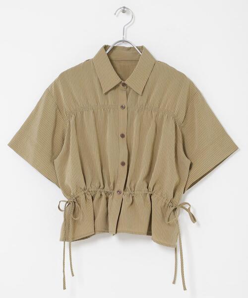 ブラウス シャツ クロップドペプラムシャーリングシャツ レディースの画像