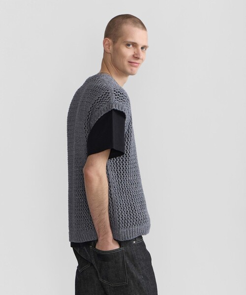 セーター ニット メンズ フィッシュネット コットン ノースリーブ ニット プルオーバー ”Cary メンズ_3