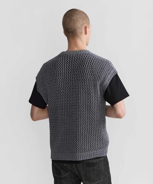 セーター ニット メンズ フィッシュネット コットン ノースリーブ ニット プルオーバー ”Cary メンズ_4