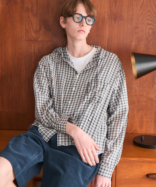 OSKR シャツ OSKR / オーエスケーアール ex Washer Sheer Check Hoodie