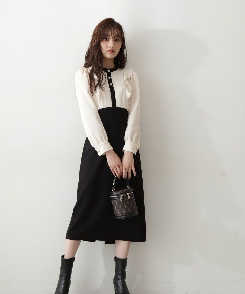 「PROPORTION BODY DRESSING」 長袖ワンピース MEDIUM ブラック レディースの画像