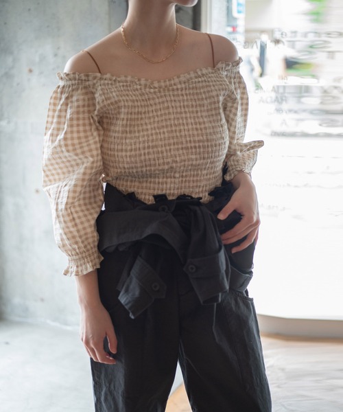 「gina tricot」 長袖ブラウス S ベージュ レディース_画像4