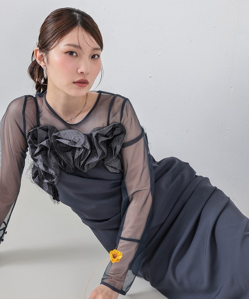 Kana パーティードレス ドレス 胸元フリルドレープIラインドレス2点