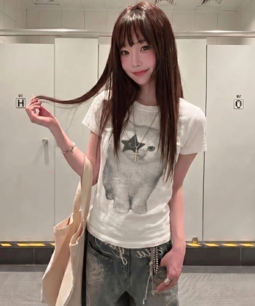 tシャツ 半袖 星目猫プリントtシャツ レディース | ViViDAY | 08