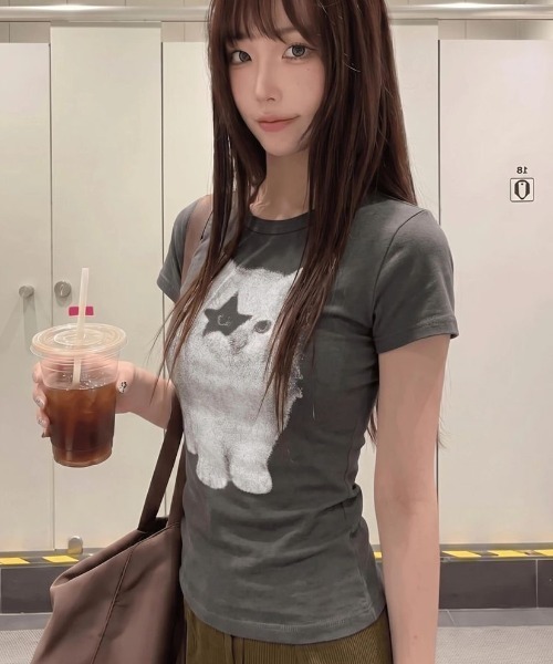 tシャツ 半袖 星目猫プリントtシャツ レディース | ViViDAY | 09