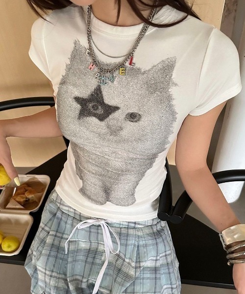 tシャツ 半袖 星目猫プリントtシャツ レディース | ViViDAY | 10