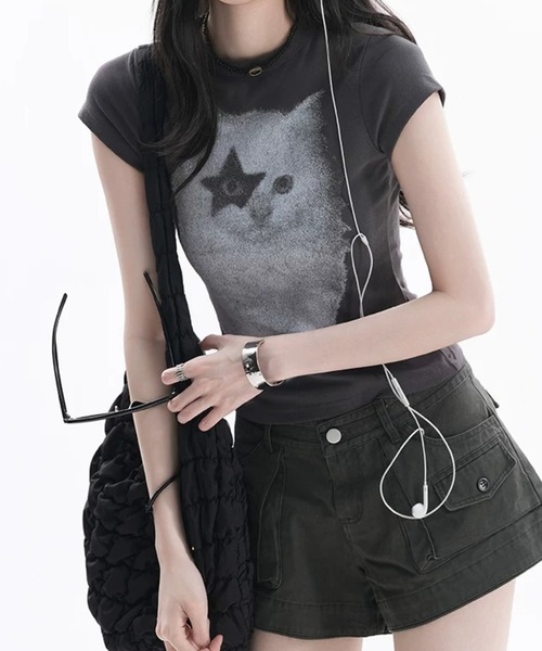 tシャツ 半袖 星目猫プリントtシャツ レディース | ViViDAY | 11