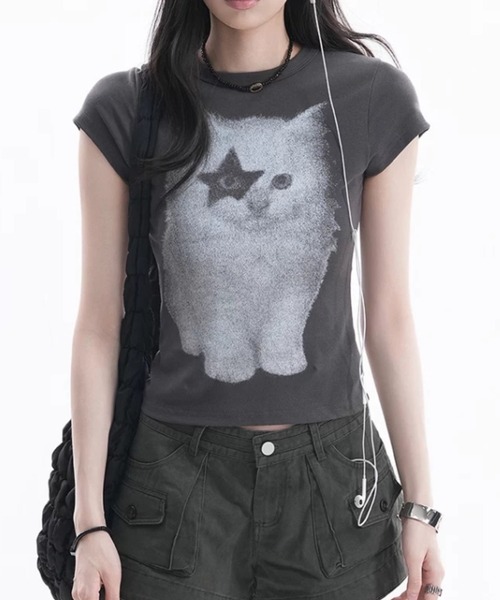 tシャツ 半袖 星目猫プリントtシャツ レディース | ViViDAY | 12