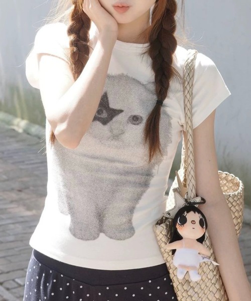 tシャツ 半袖 星目猫プリントtシャツ レディース | ViViDAY | 03