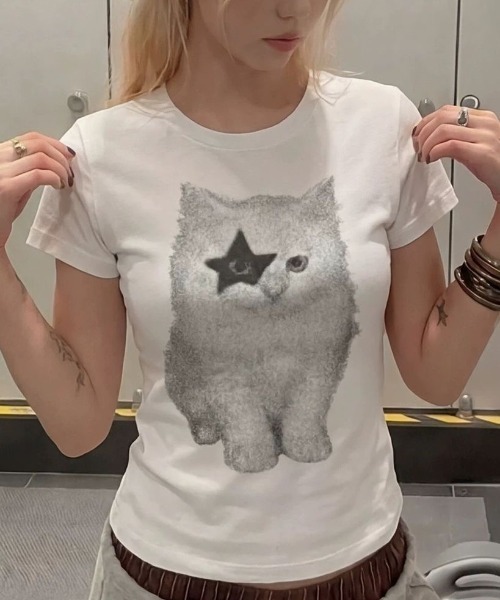tシャツ 半袖 星目猫プリントtシャツ レディース | ViViDAY | 05