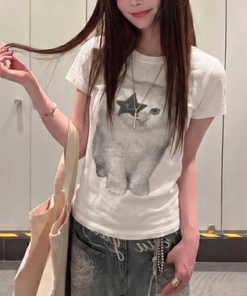 tシャツ 半袖 星目猫プリントtシャツ レディース | ViViDAY | 06