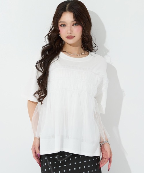 ANAP（アナップ） tシャツ 半袖 チュールドッキングTシャツ