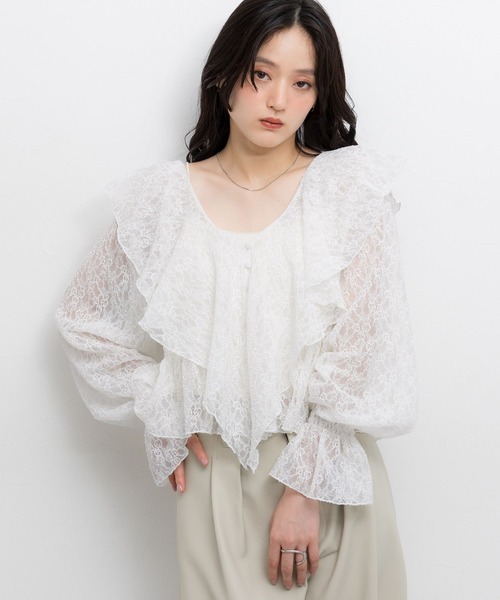ROBE de FLEURS フリルブラウス S RAGEBLUE（レイジブルー） ブラウス シャツ 夏 レースボレロフリル