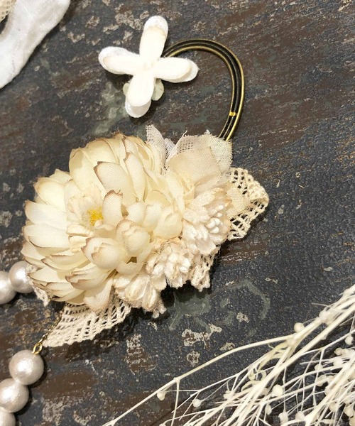 m.soeur イヤーカフ コットンパールと布花のイヤーカフ