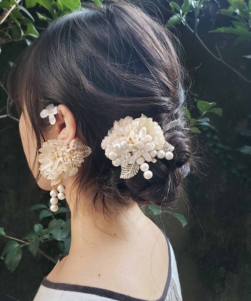 m.soeur イヤーカフ コットンパールと布花のイヤーカフ