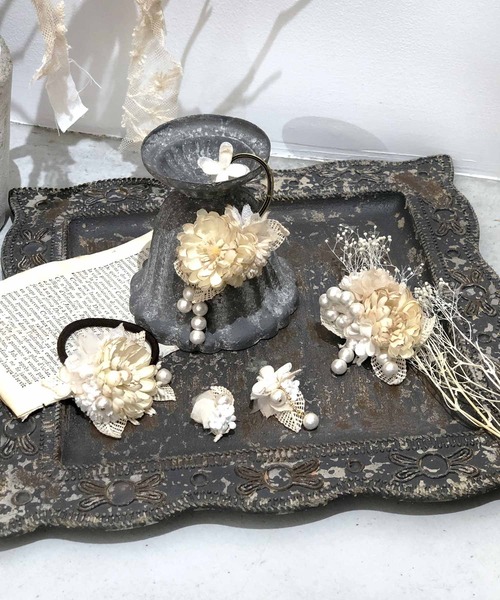 m.soeur イヤーカフ コットンパールと布花のイヤーカフ
