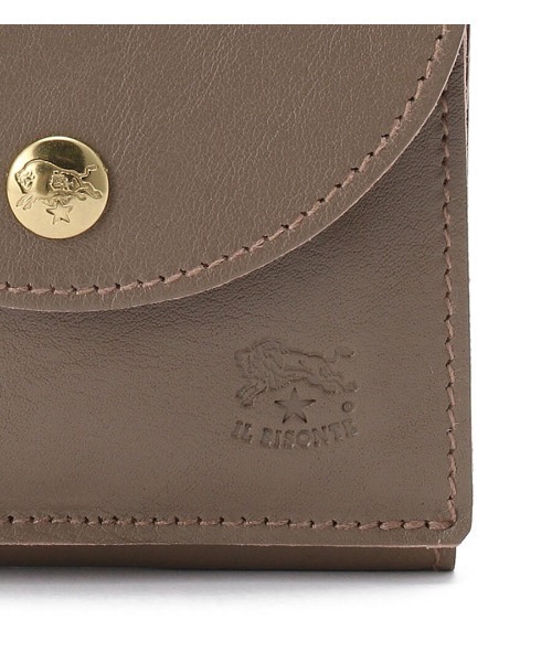 希少 極美品 イルビゾンテ 三つ折り財布 ブラック レザー 金ボタン ロゴ型押し IL BISONTE - IL BISONTE イルビゾンテ 3つ折りコンパクト