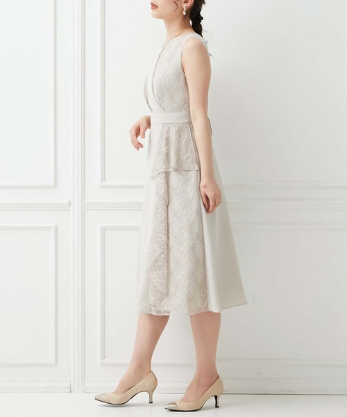 AIMER ドレス アシンメトリーネックフレアーラインパーティー