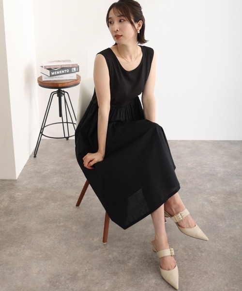 【3色】異素材☆ワンピース ノースリ チュール アシンメトリー ElegChic ワンピース 異素材ノースリーブワンピース : ZOZOTOWN