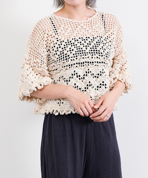 カーディガン unfil アンフィル / hand-crochet back to front cardigan 2WAYフリル手かぎ針編みカーディガ