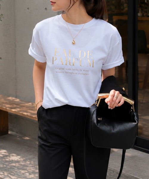 tシャツ 「新色追加！」シルクタッチスムース大人ロゴプリントTシャツ レディースの画像