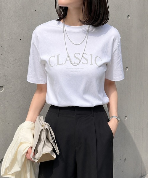 tシャツ 「新色追加！」シルクタッチスムース大人ロゴプリントTシャツ レディースの画像