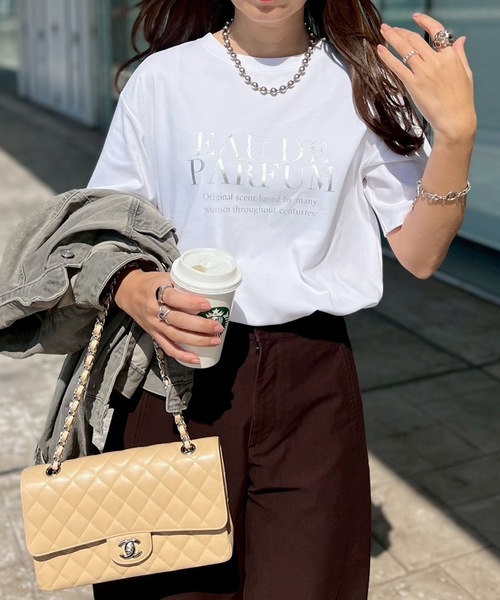 tシャツ 「新色追加！」シルクタッチスムース大人ロゴプリントTシャツ レディースの画像