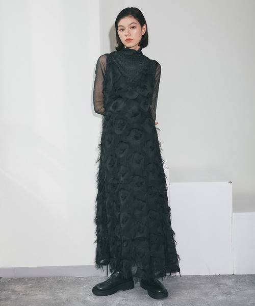 【最安値】スマイルオーキッド ノースリーブシャギーワンピース S 黒 結婚式 SMILE ORCHID ドレス ノースリーブシャギーワンピース