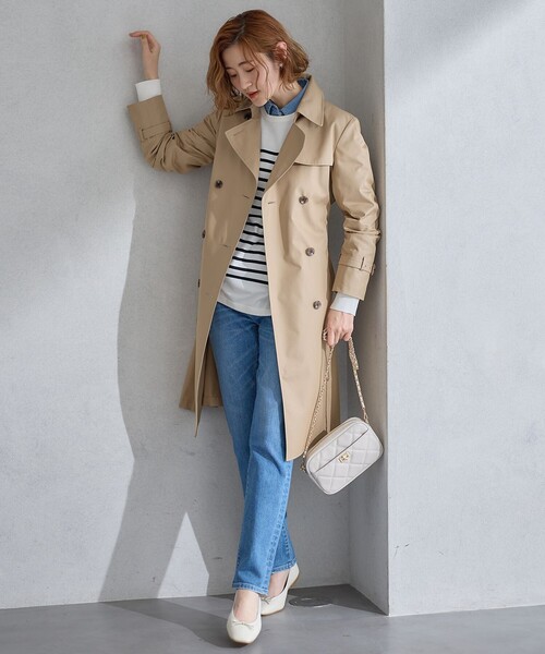 トレンチコート コート コットンポリエステルギャバジン ロング