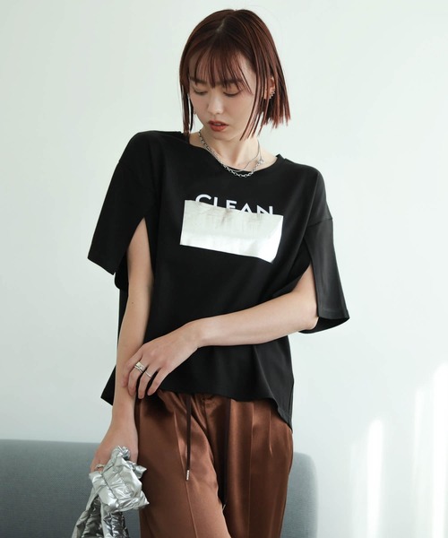 tシャツ シルバープリントロゴTシャツ レディース
