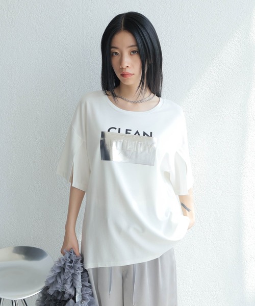 tシャツ シルバープリントロゴTシャツ レディースの画像