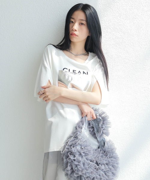 tシャツ シルバープリントロゴTシャツ レディースの画像