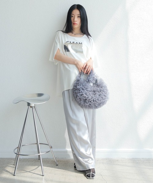 tシャツ シルバープリントロゴTシャツ レディースの画像