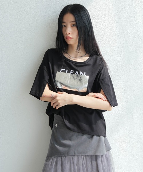 tシャツ シルバープリントロゴTシャツ レディースの画像