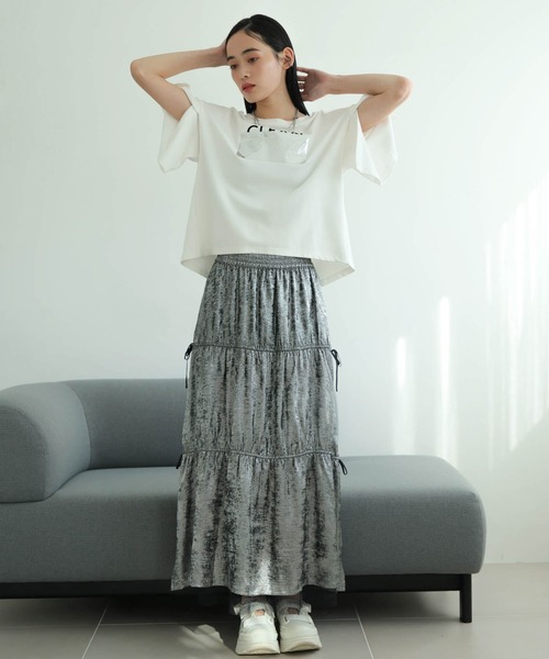 tシャツ シルバープリントロゴTシャツ レディースの画像