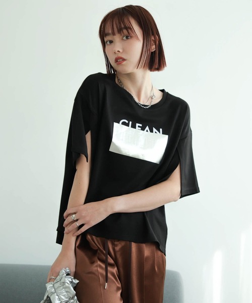 tシャツ シルバープリントロゴTシャツ レディースの画像