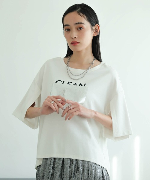 tシャツ シルバープリントロゴTシャツ レディースの画像