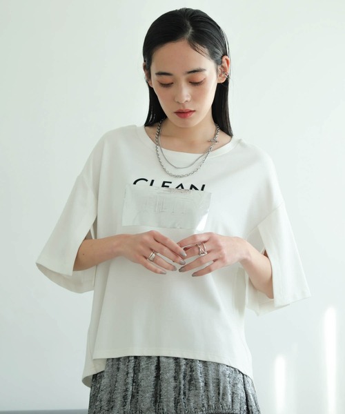 tシャツ シルバープリントロゴTシャツ レディースの画像
