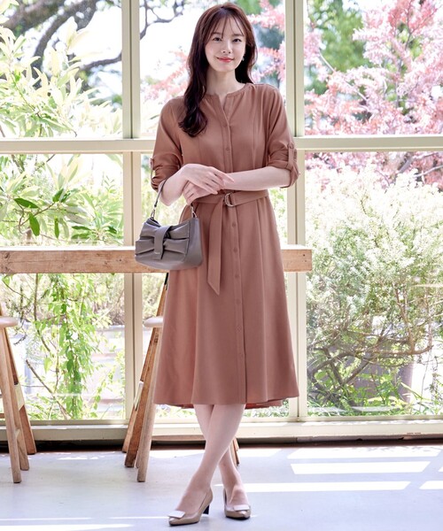 ワンピース シャツワンピース スキッパー プリーツ2colors S/2XL Tiaclasse シャツワンピース ベルト付きスキッパーシャツ