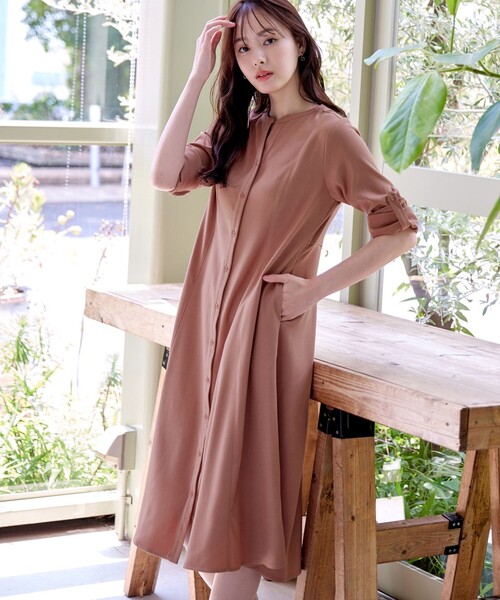 Tiaclasse シャツワンピース ベルト付きスキッパーシャツワンピース