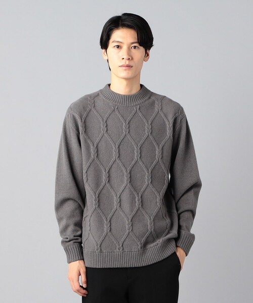 COMME CA MEN セーター ニット ダイヤケーブル柄 クルーネックニット