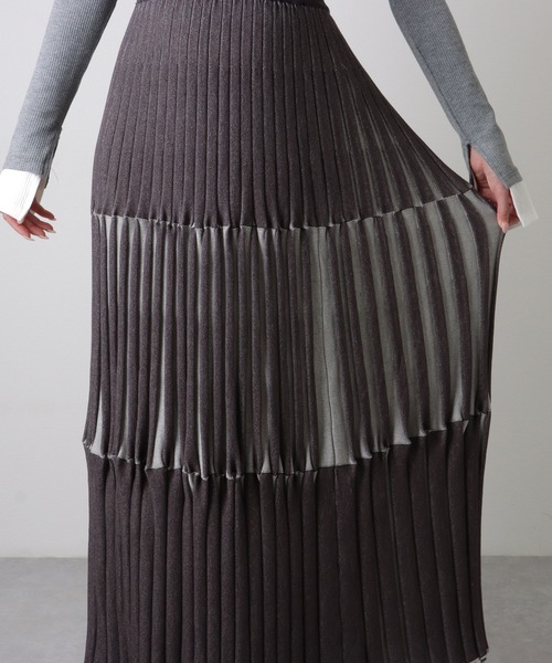 スカート bicolor pleats knit skirt /ティアードバイカラープリーツ