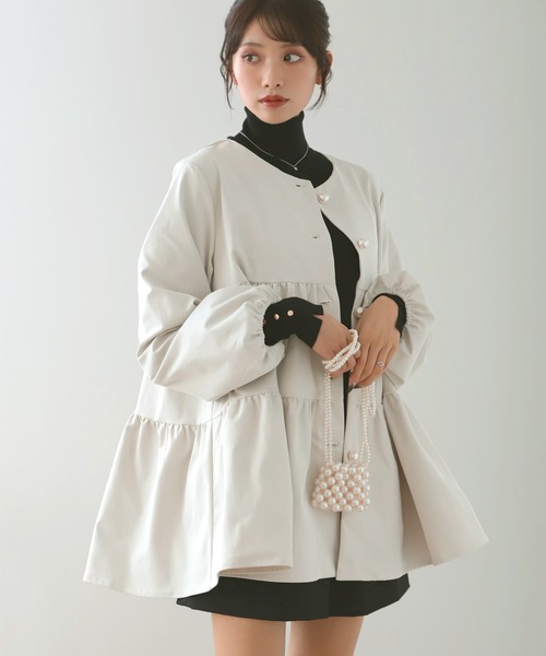 MERAKI ジャケット ノーカラージャケット パールボタンティアード