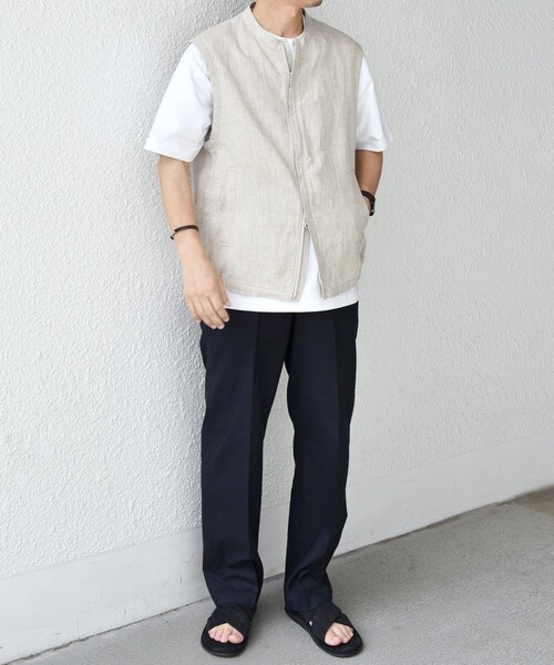 美品✨超希少 Ermenegildo Zegna リネン 麻 ベスト ジレ セール】 リネンライクノーカラージレ /洗える （ベスト