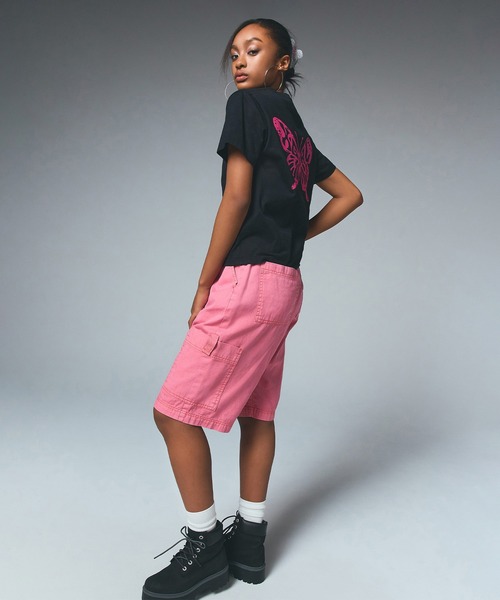 大人気 X-girl FADED FACE EASY HALF PANTS ワンポイント◎ X-girl パンツ FADED FACE EASY HALF PANTS レディース