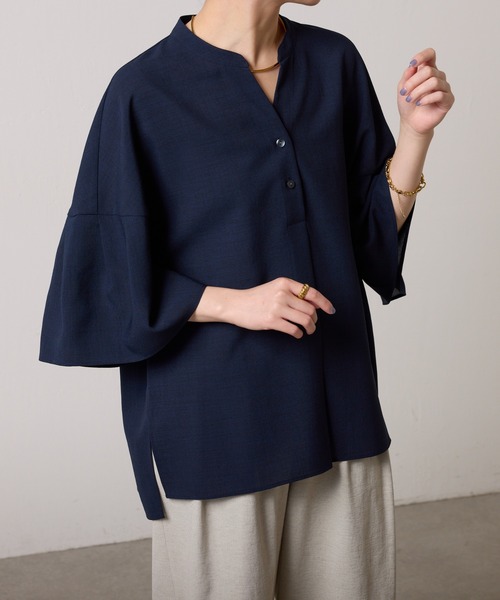 GALLARDAGALANTE ブラック長袖トップス ガリャルダガランテ GALLARDAGALANTE スキッパーブラウス （navy