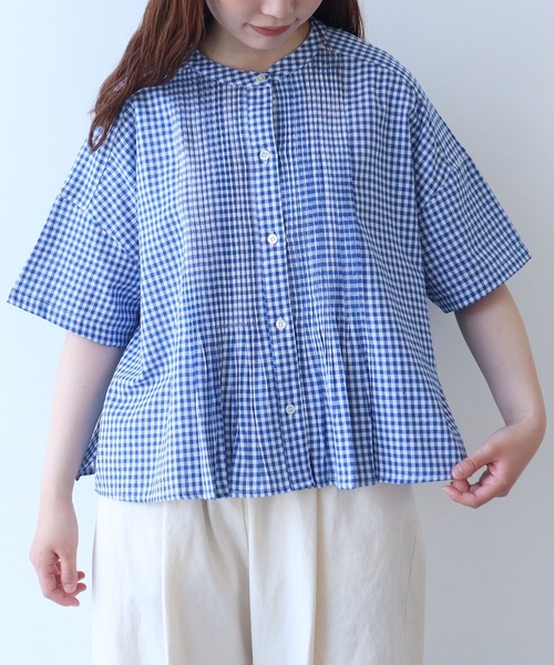 bulle de savon ブラウス シャツ gingham pin tuck レディース