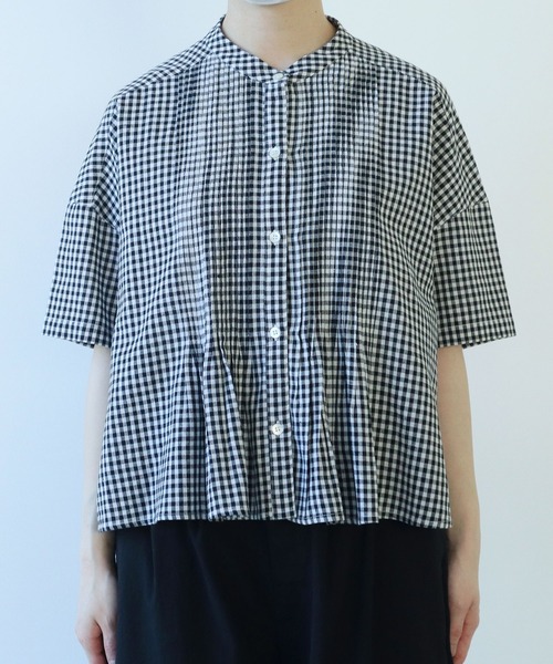 bulle de savon ブラウス シャツ gingham pin tuck レディース