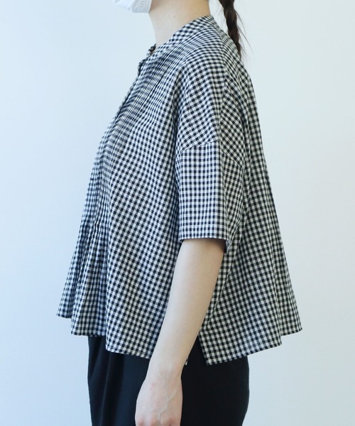 bulle de savon ビュルデサボン 半袖ブラウス ギンガムチェック bulle de savon ブラウス シャツ gingham pin tuck レディース