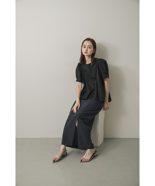 タイトスカート 34 ネイビー 前後スリット リネン '25年商品 セール】『UR TECH DRYLUXE』リネンライクスリットタイト